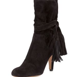 CHLOÉ Black Suede Fringe Ankle Boots